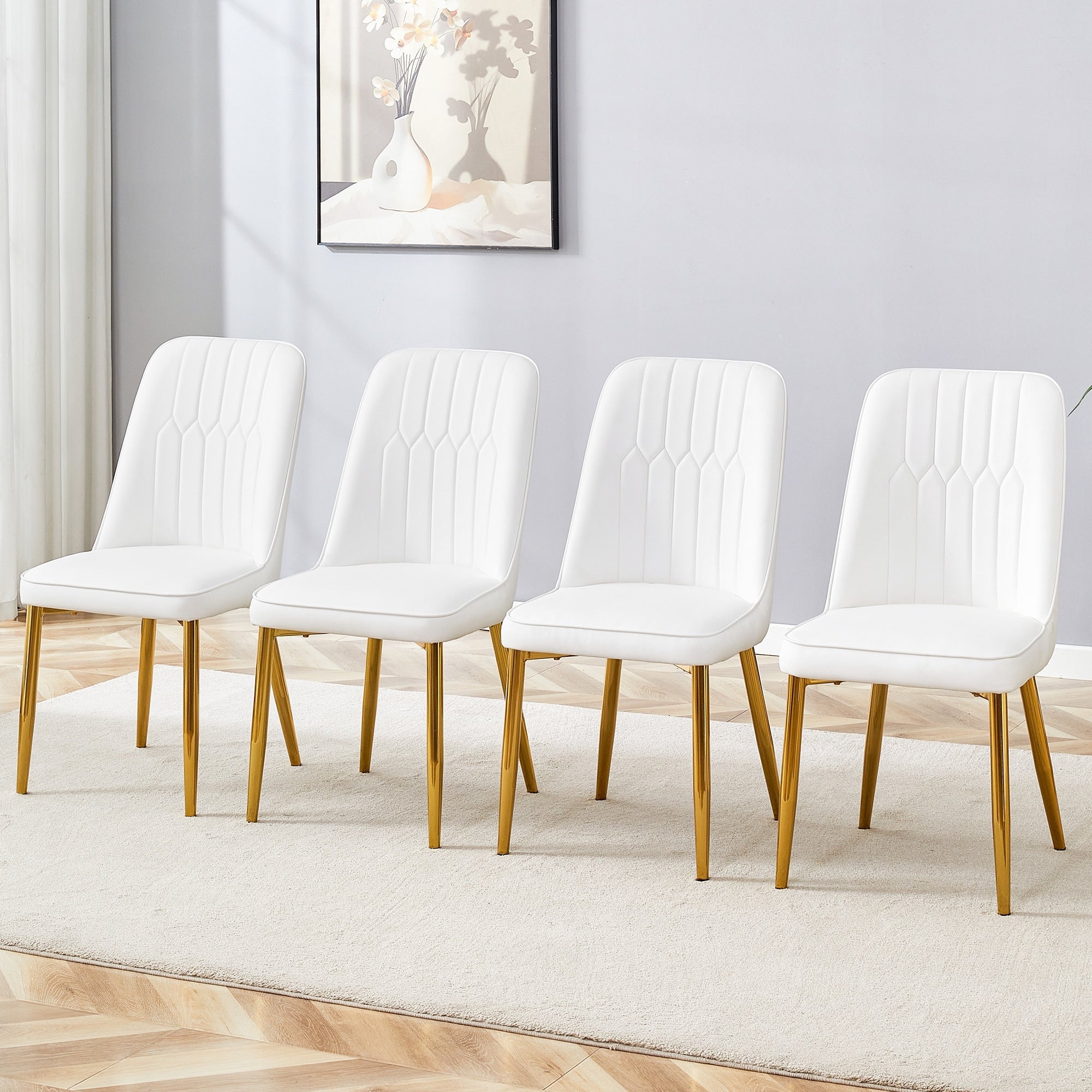 Roomfitters Modern White Pu Leather Dining Chairs With Gold Metal Leg Luxury Sleek Upholstered Kitchen Seating Set Of 2 7