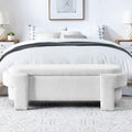 Roomfitters Modern White Upholstered Storage Bench With Curved Arms And Textured Boucle Fabric Bedroom Entryway Seating White