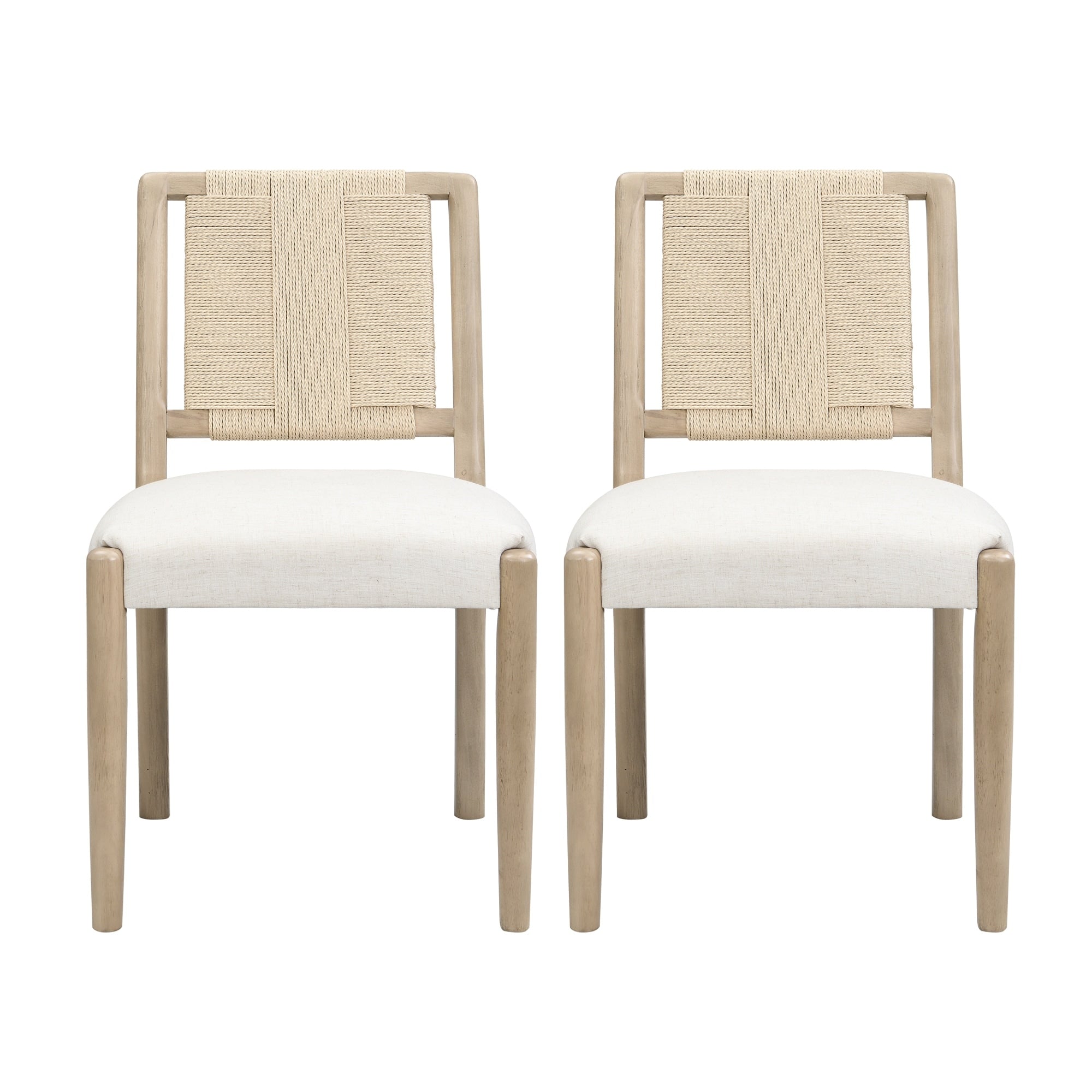 Roomfitters Modern Woven Rope Backrest Dining Chairs Set Of 2 Intricate Weave Ash Wood Seating