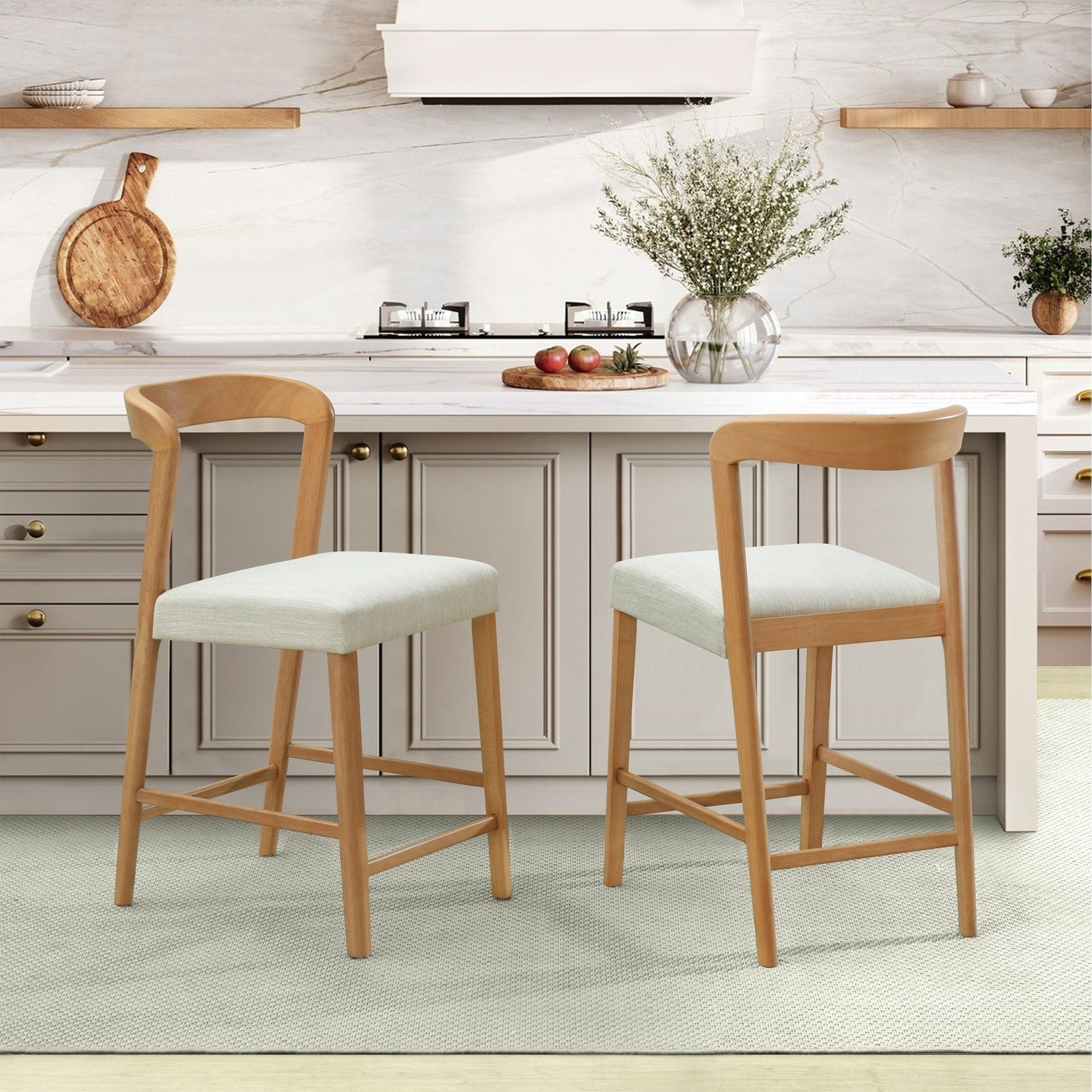 Roomfitters Modern And Fabric Counter Stools Set Of 2 High Top Pub Chairs Curved Back Rubberwood