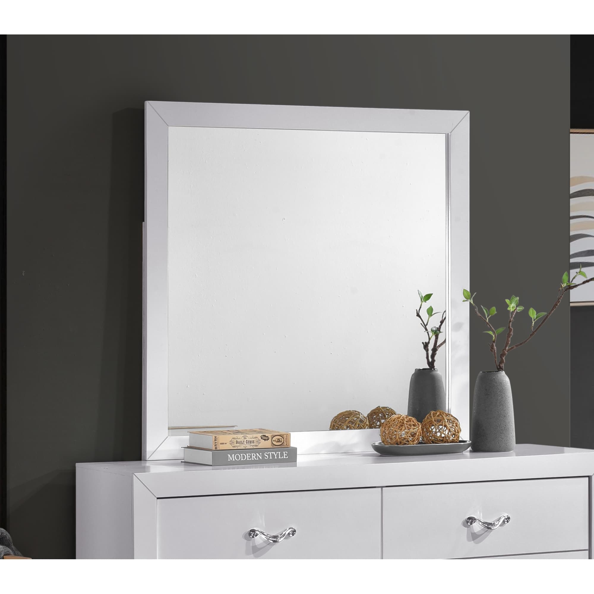 Roomfitters Moreland Sparkling White Modern Dresser Mirror High Grade Laminate Wood Frame High Clarity Vanity Mirror