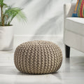 Roomfitters Moro 20X20 Inch Knitted Cotton Round Pouf Brown Artisan Footrest Woven Cable Knit Floor Ottoman