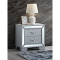 Roomfitters Murry 2 Drawer Nightstand Silver Glam Mirror Trim Crystal Handles Fully Assembled Modern Table