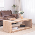 Roomfitters Natural Wood Coffee Table With Beaded Edge Trim Rectangular Center Table With Open Shelf Modern Farmhouse Design