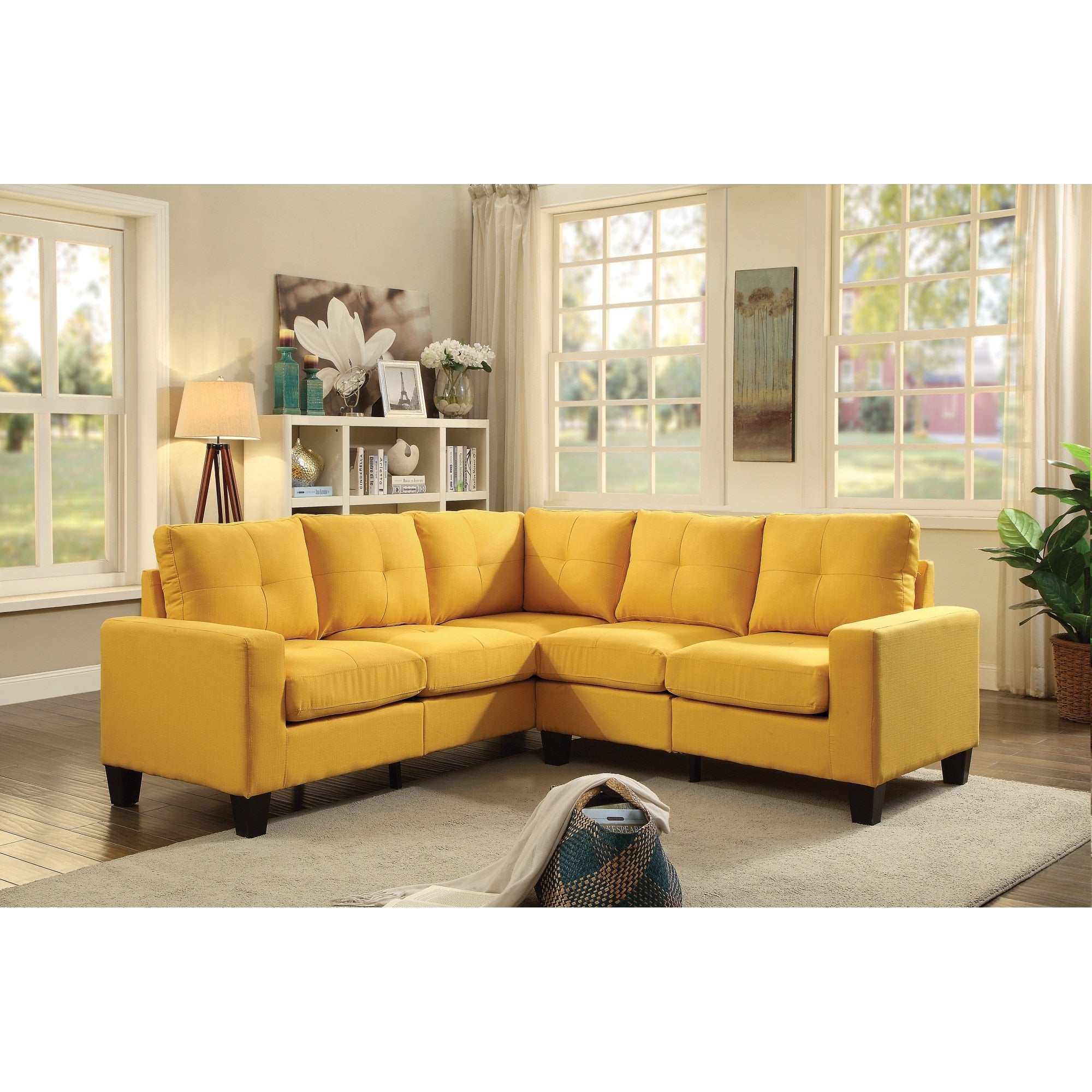 Roomfitters Newbury Fabric Corner Sectional Tufted L Shaped Sofa Padded Couch With Hardwood Frame