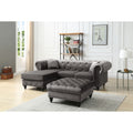 Roomfitters Nola Dark Grey Velvet Chesterfield Sofa Chaise Tufted L Shaped Sectional Chrome Nailheads
