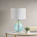 Roomfitters Ombre Glass Table Lamp Blue Green Teardrop Textured Glass Lamp White Drum Shade Bedroom Living Room