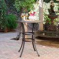 Roomfitters Outdoor Cast Aluminum Bar Table Round Patio Bistro High Top Pub Table With Umbrella Hole For Garden Deck Bronze