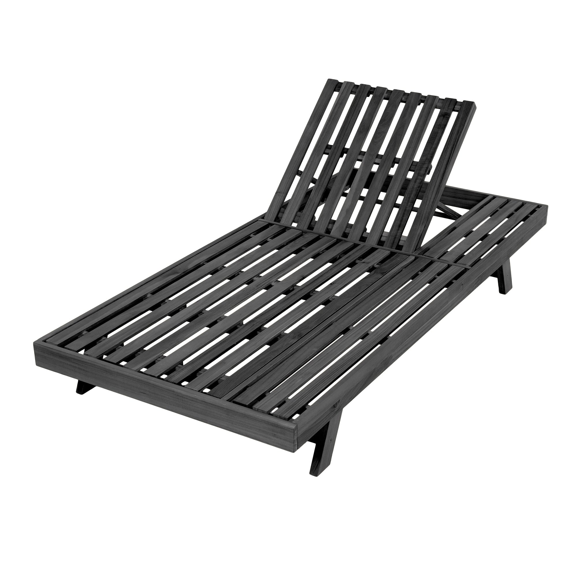 Roomfitters Outdoor Chaise Lounge Foldable Acacia Wood Sunbed With Adjustable Backrest And Flat Storage Surface Black