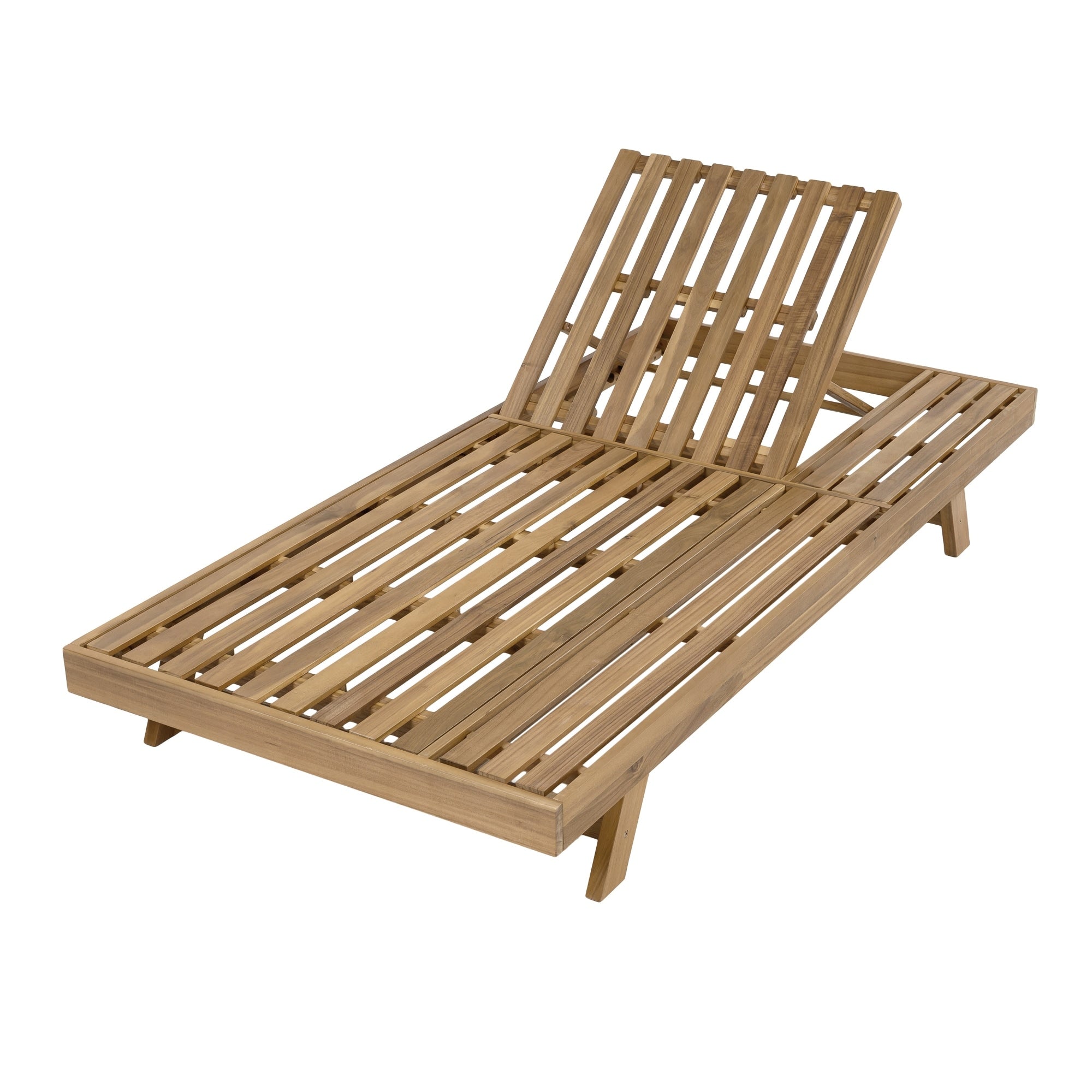 Roomfitters Outdoor Chaise Lounge Foldable Acacia Wood Sunbed With Adjustable Backrest And Flat Storage Surface Light Brown