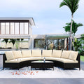 Roomfitters Outdoor Half Moon Curved Rattan Sofa Set Modular Wicker Sectional Patio Furniture With Glass Coffee Table