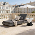 Roomfitters Outdoor Lounge Chaise Set With Slatted Acacia Frame And Geometric Side Table For Patio Poolside Dark Grey