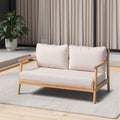 Roomfitters Outdoor Wood Patio Loveseat Sofa Modern Deep Seating 2 Seater Bench Couch With Cushions For Deck Teak And Beige