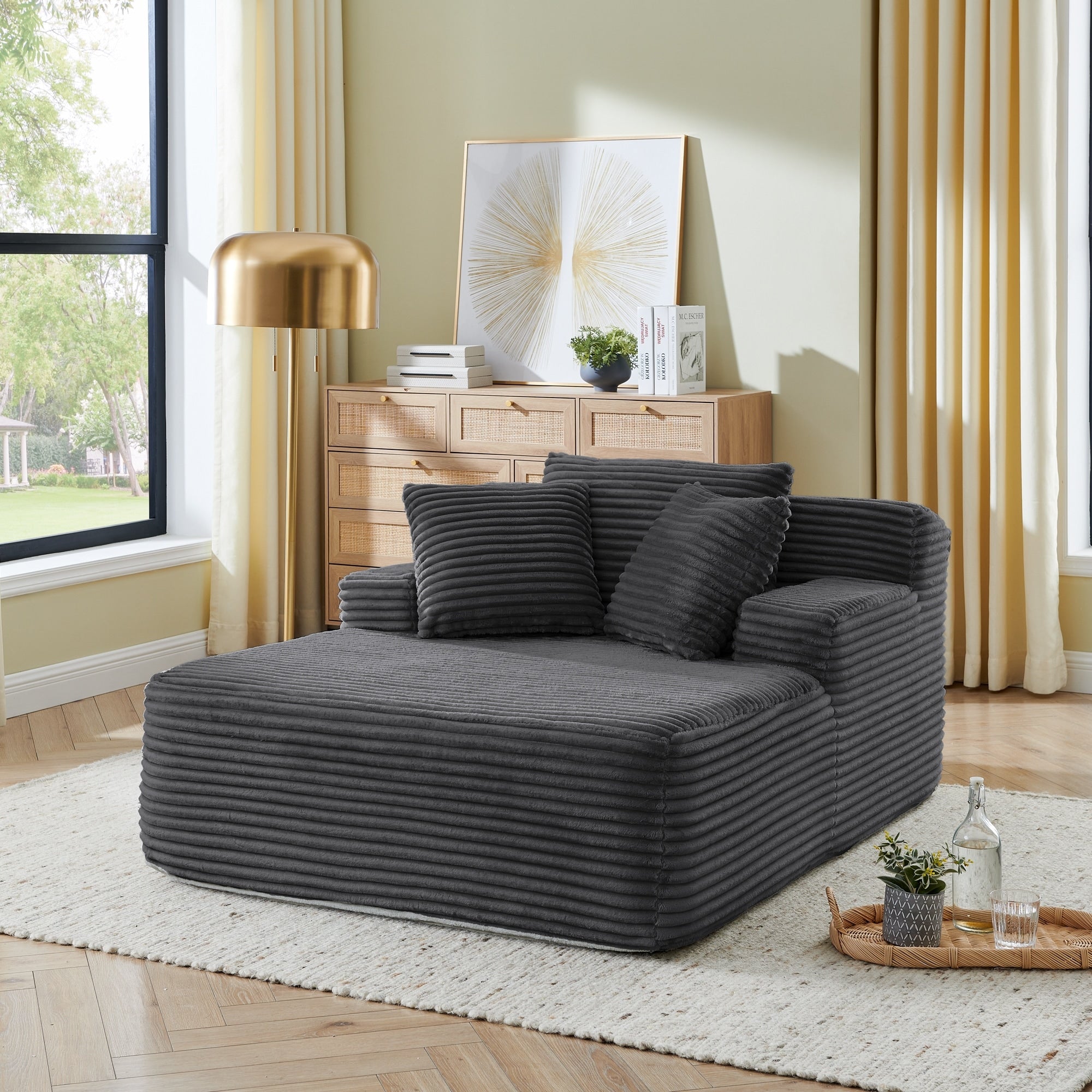 Roomfitters Oversized Upholstered Ottoman Sofa Lounge Chair With Ribbed Corduroy Texture And Padded Comfortable Seat