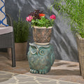 Roomfitters Owl Garden Stool Weather Resistant Lightweight Concrete Decorative Accent Table Antique Green