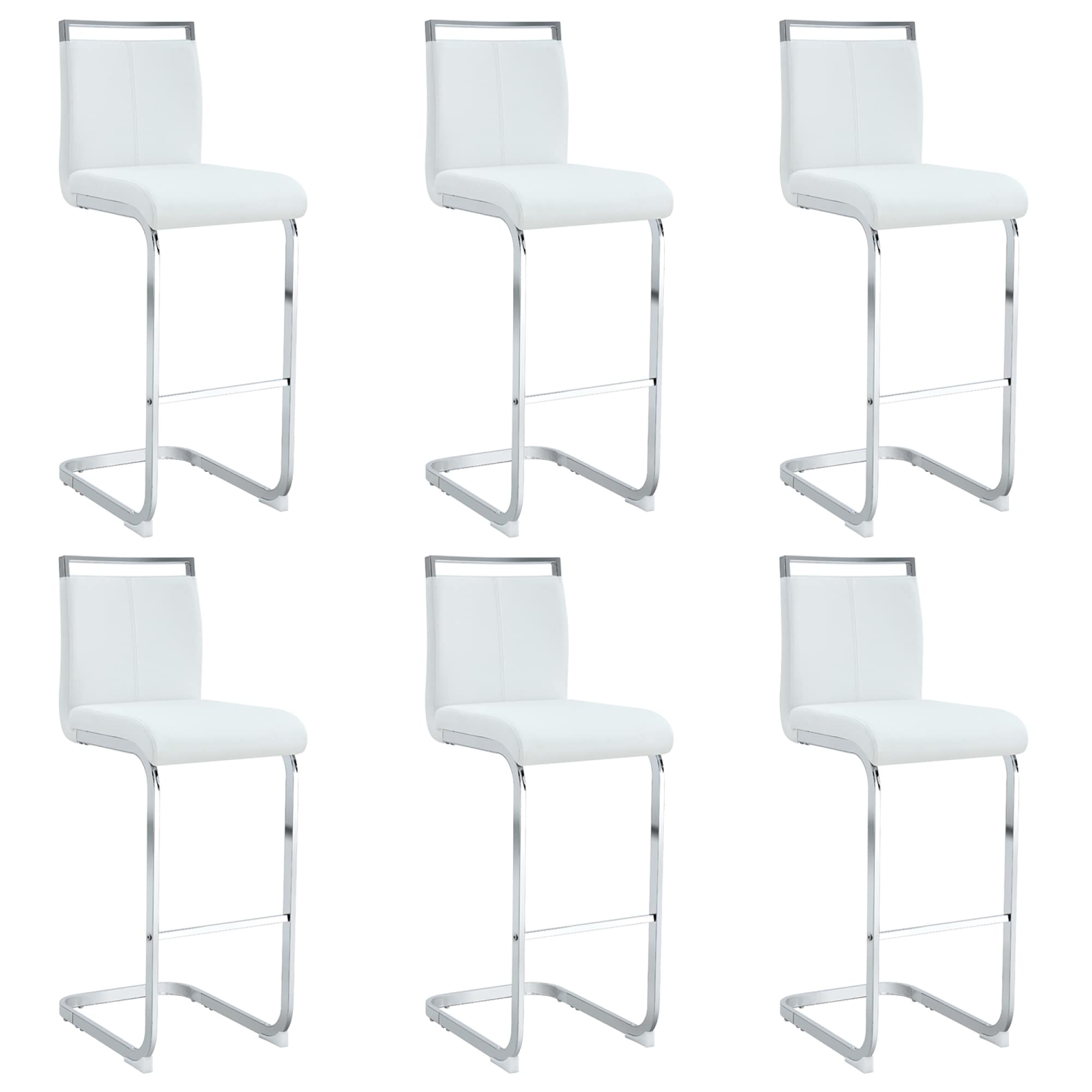 Roomfitters Pu Leather Bar Stools C Shaped Silver Metal Leg High Back Upholstered Seating Set Of 6 Counter Chairs