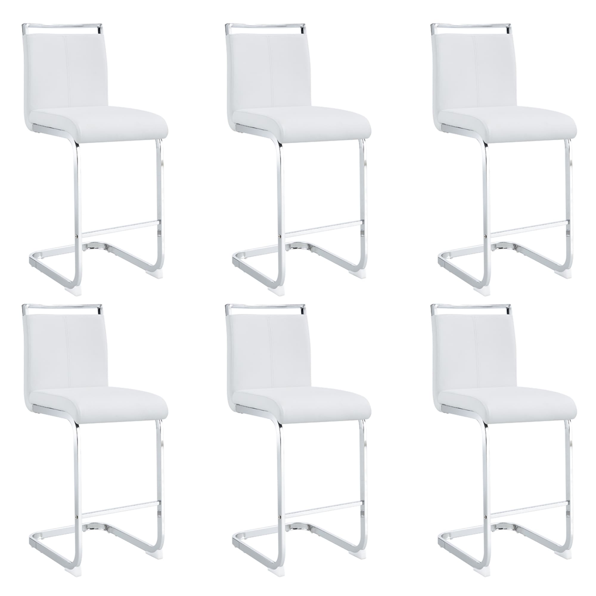 Roomfitters Pu Leather Bar Stools C Tube Chrome Metal Leg High Back Upholstered Seating Set Of 6 Counter Chairs