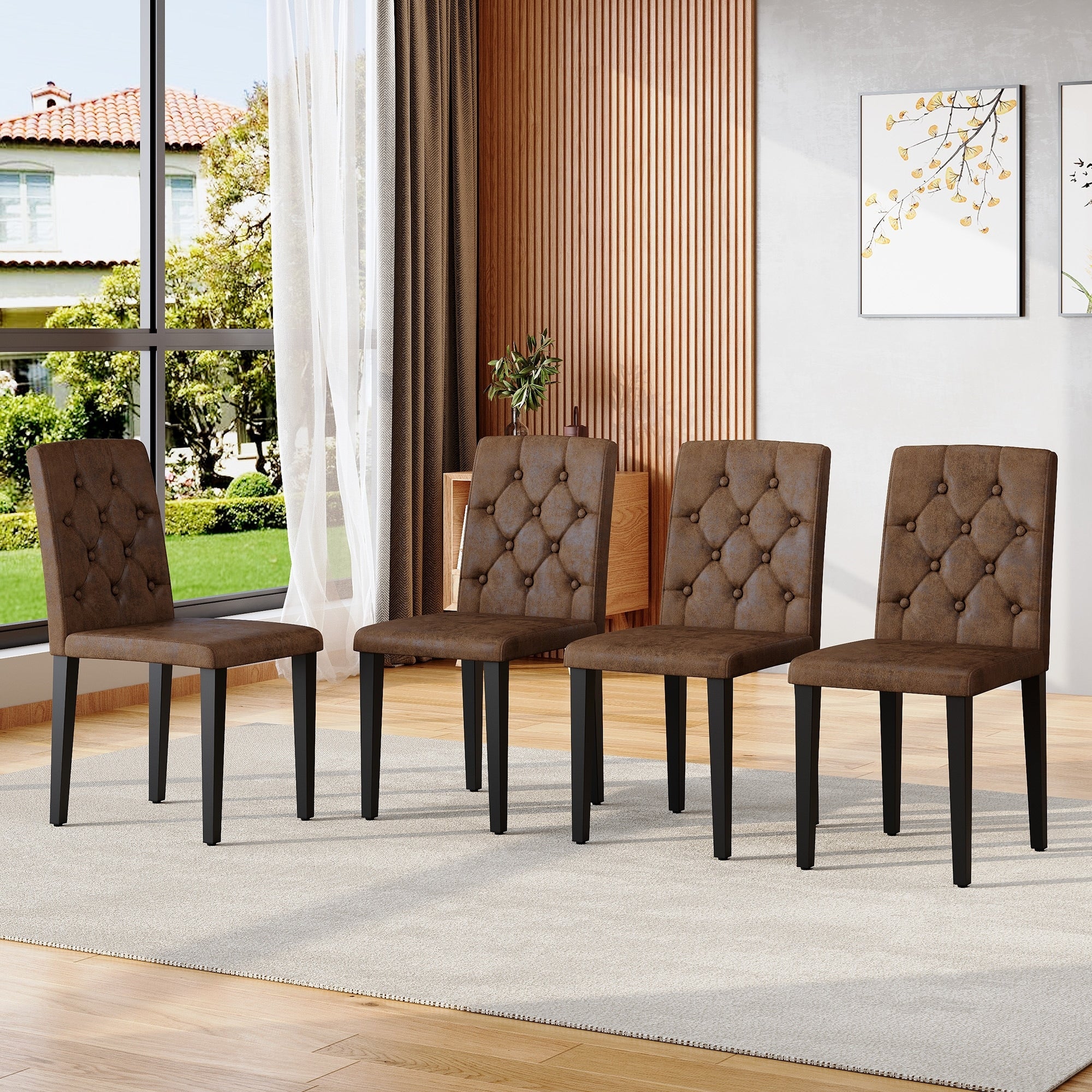 Roomfitters Pu Leather Dining Chairs Black Metal Leg Button Tufted Upholstered Seating Set Of 4 Ergonomic Side Chairs