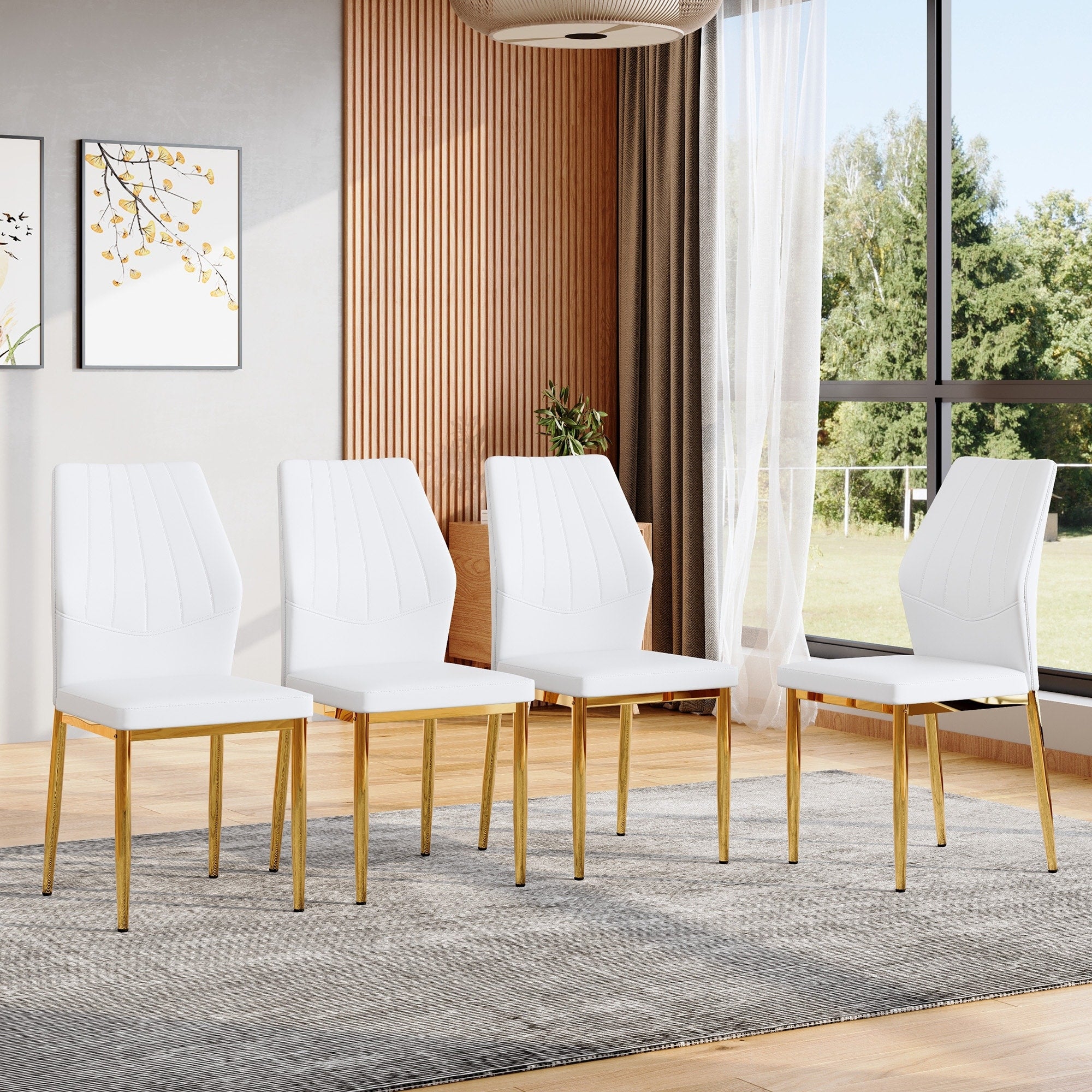 Roomfitters Pu Leather Dining Chairs Gold Metal Leg Luxury Ergonomic Upholstered Seating Set Of 4 6 Side Chairs