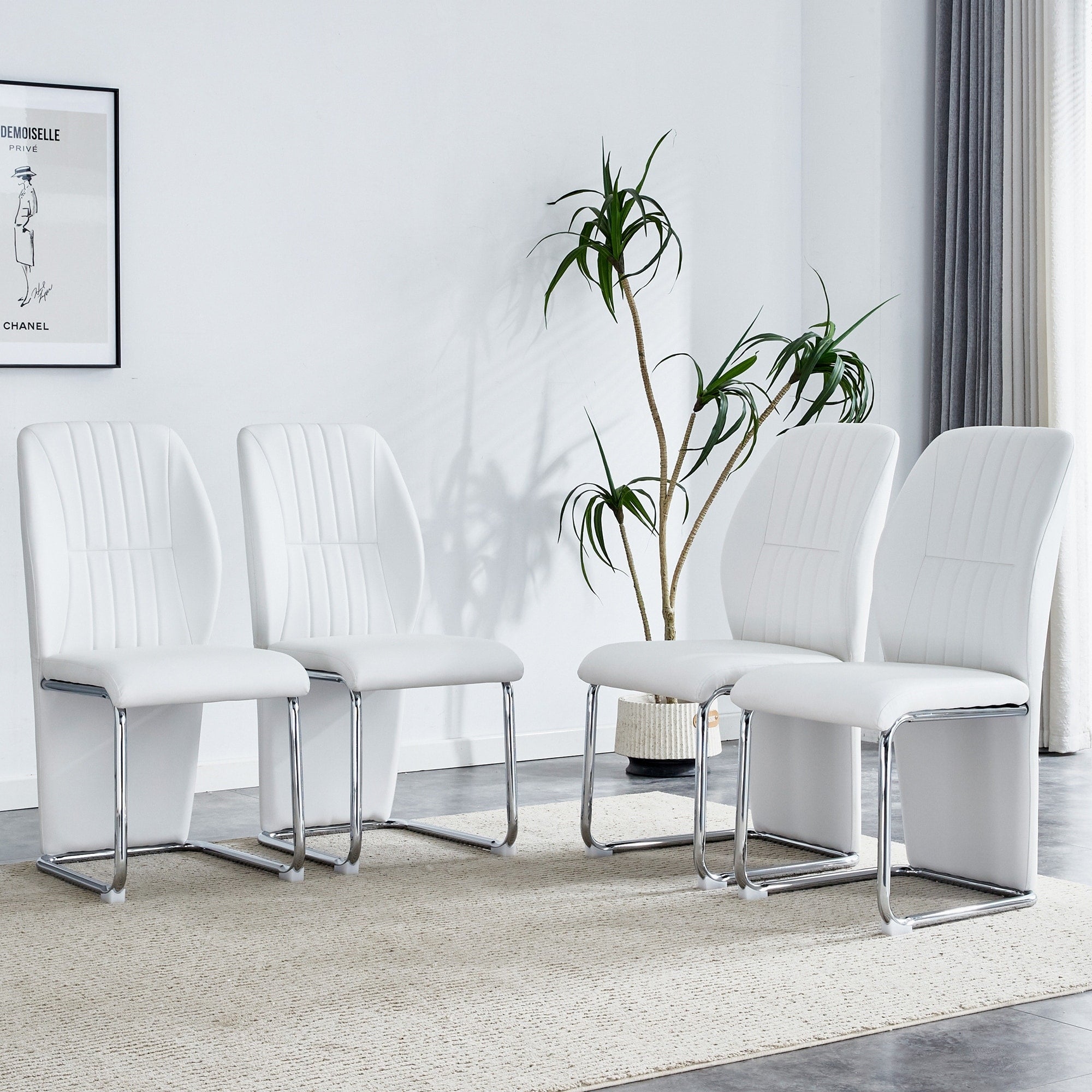 Roomfitters Pu Leather Dining Chairs Silver C Frame Leg High Back Upholstered Seating Set Of 4 Side Chairs