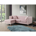 Roomfitters Paige Velvet Sectional Reversible Chaise Jeweled Tufted L Shaped Sofa Glam Chrome Legs