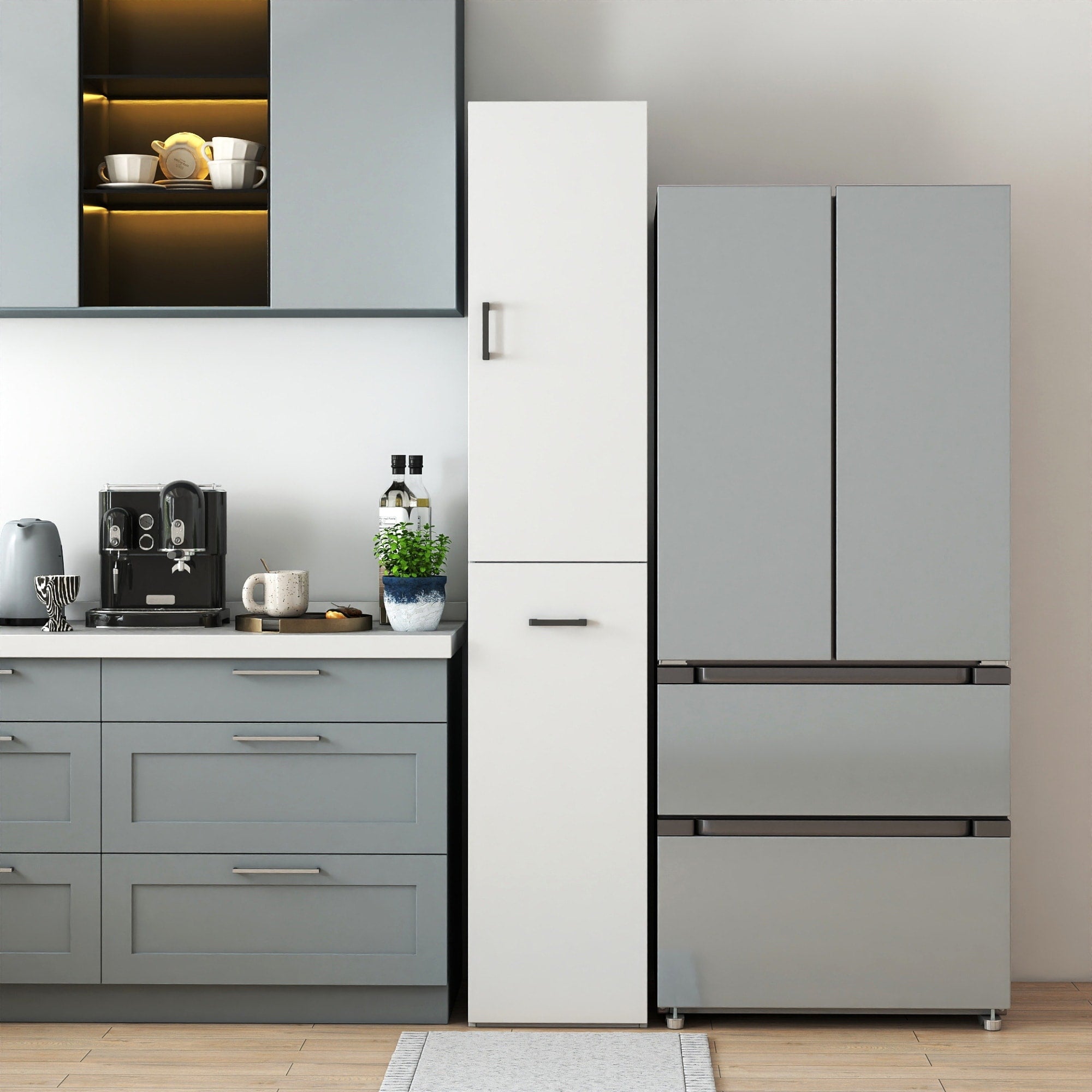Roomfitters Pantry Cabinet Slim Wooden Kitchen Storage Cupboard Modern Minimalist Tall Bathroom Linen Tower White