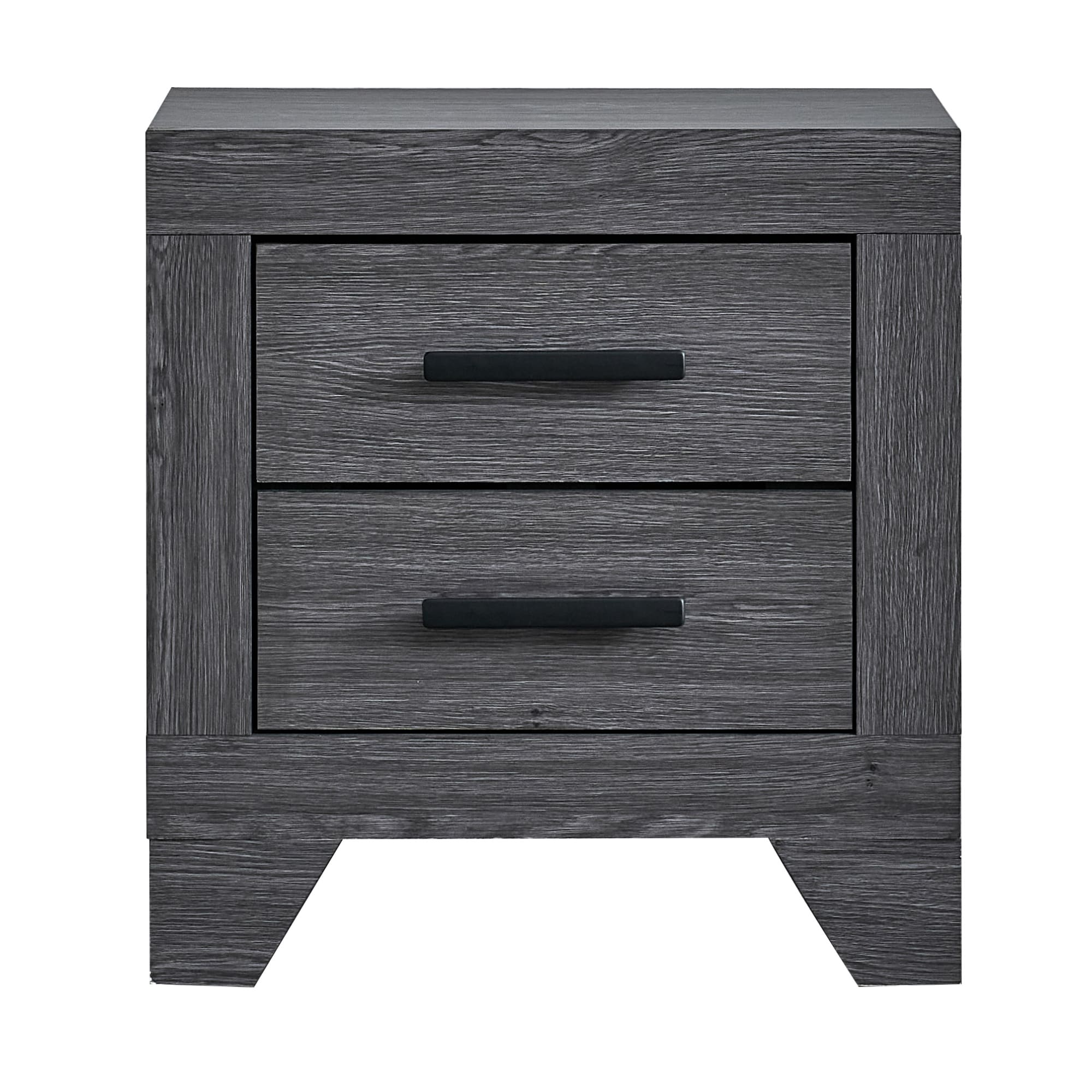 Roomfitters Plano 2 Drawer Nightstand Modern Black Architectural Legs Contemporary Wood Grain End Table