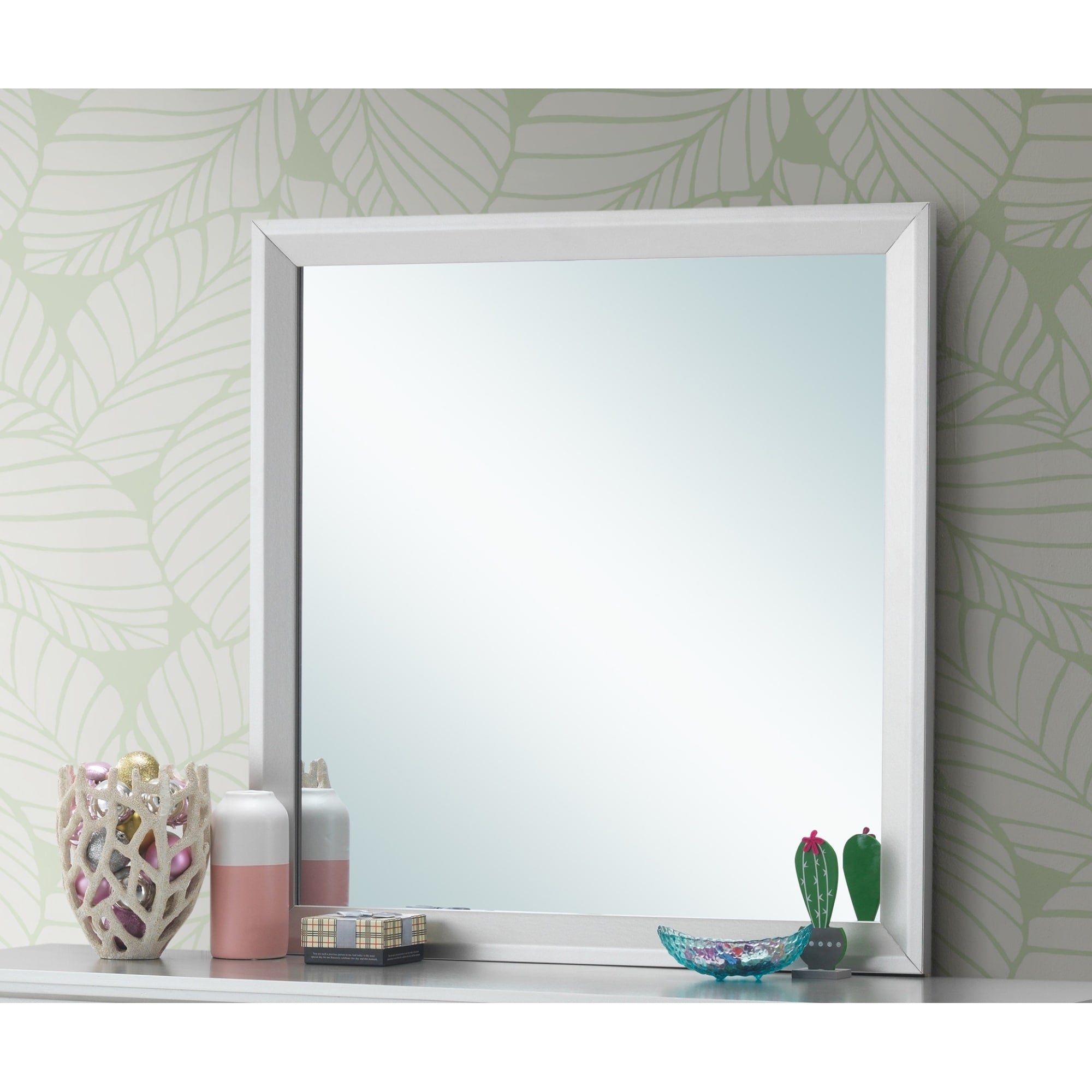 Roomfitters Primo Modern Dresser Mirror Architectural Wood Frame 36 Inch Square High Clarity Mirror