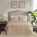 Roomfitters Queen 3 Piece Quilted Bedspread Set Classic Floral Embossed Pattern Lightweight Bedding Ensemble Khaki