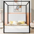 Roomfitters Queen Canopy Platform Bed With Velvet Upholstered Headboard Metal Frame White