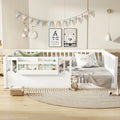 Roomfitters Queen Floor Bed With Bookshelf And Heightened Fence Solid Wood Frame With Guardrails