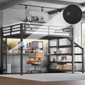 Roomfitters Queen Metal Loft Bed With Desk And Storage Stairs Led Lights And Usb Black