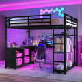 Roomfitters Queen Metal Loft Bed With Wardrobe And L Shaped Desk Storage Shelves And Ladder Black