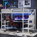 Roomfitters Queen Metal Loft Platform Bed L Shaped Desk And Led Wardrobe With Metal Frame For Bedroom Or Guest Room White