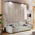 Roomfitters Queen Murphy Bed With Foldable Sofa And Led Lights Space Saving Beige