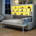 Roomfitters Queen Murphy Cabinet Bed With Folding Sofa Led Light And Storage Beige