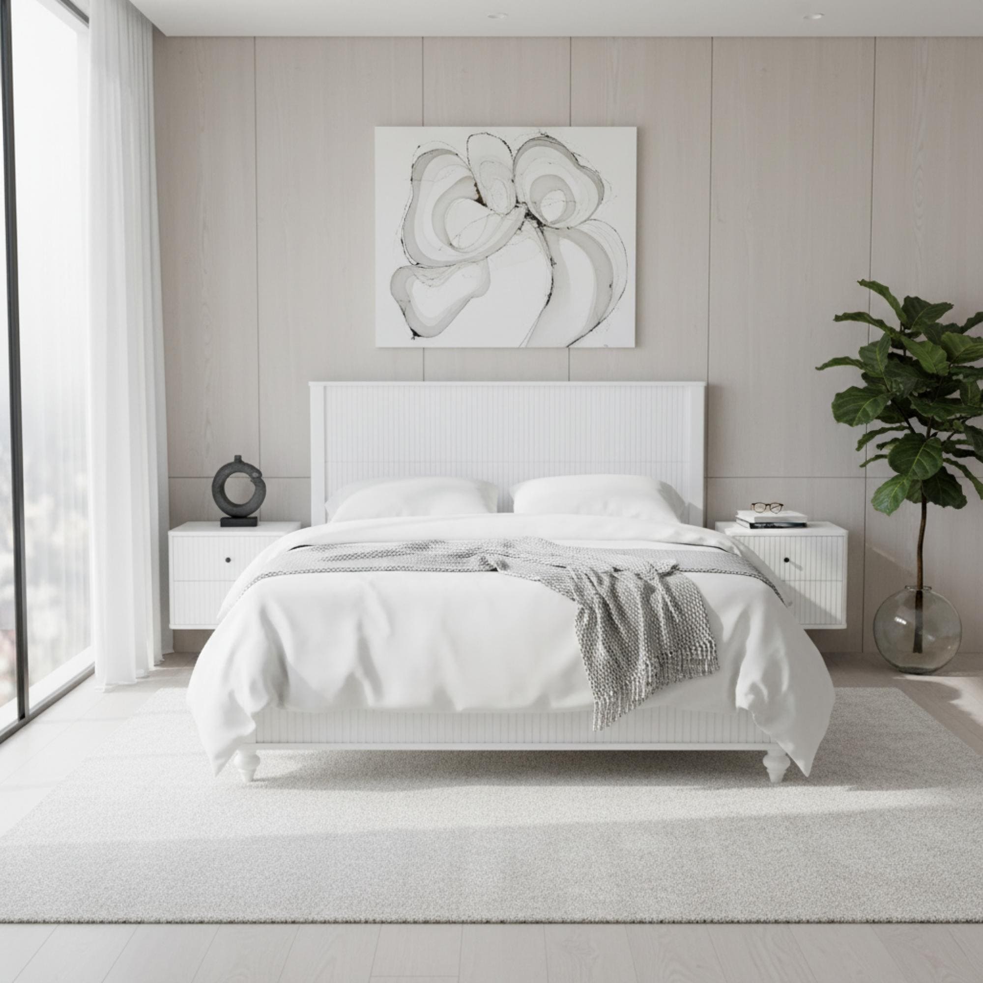 Roomfitters Queen Size Beadboard Platform Bed Frame With Headboard And Footboard Coastal Farmhouse Wood Bedstead White