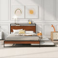 Roomfitters Queen Size Metal Platform Bed Frame With Trundle And Bookcase Headboard Storage Shelf Charging Station
