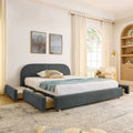 Roomfitters Queen Size Modern Upholstered Bed Frame With 4 Storage Drawers And Curved Headboard Sturdy Platform Bed Base