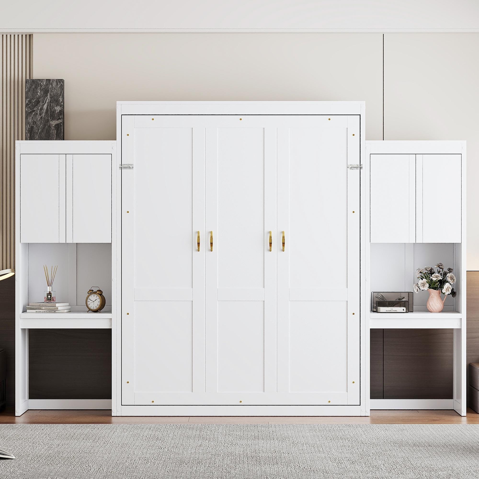 Roomfitters Queen Size Murphy Bed With Desk Modern Wood Hidden Wall Bed Cabinet Frame Space Saving Workstation