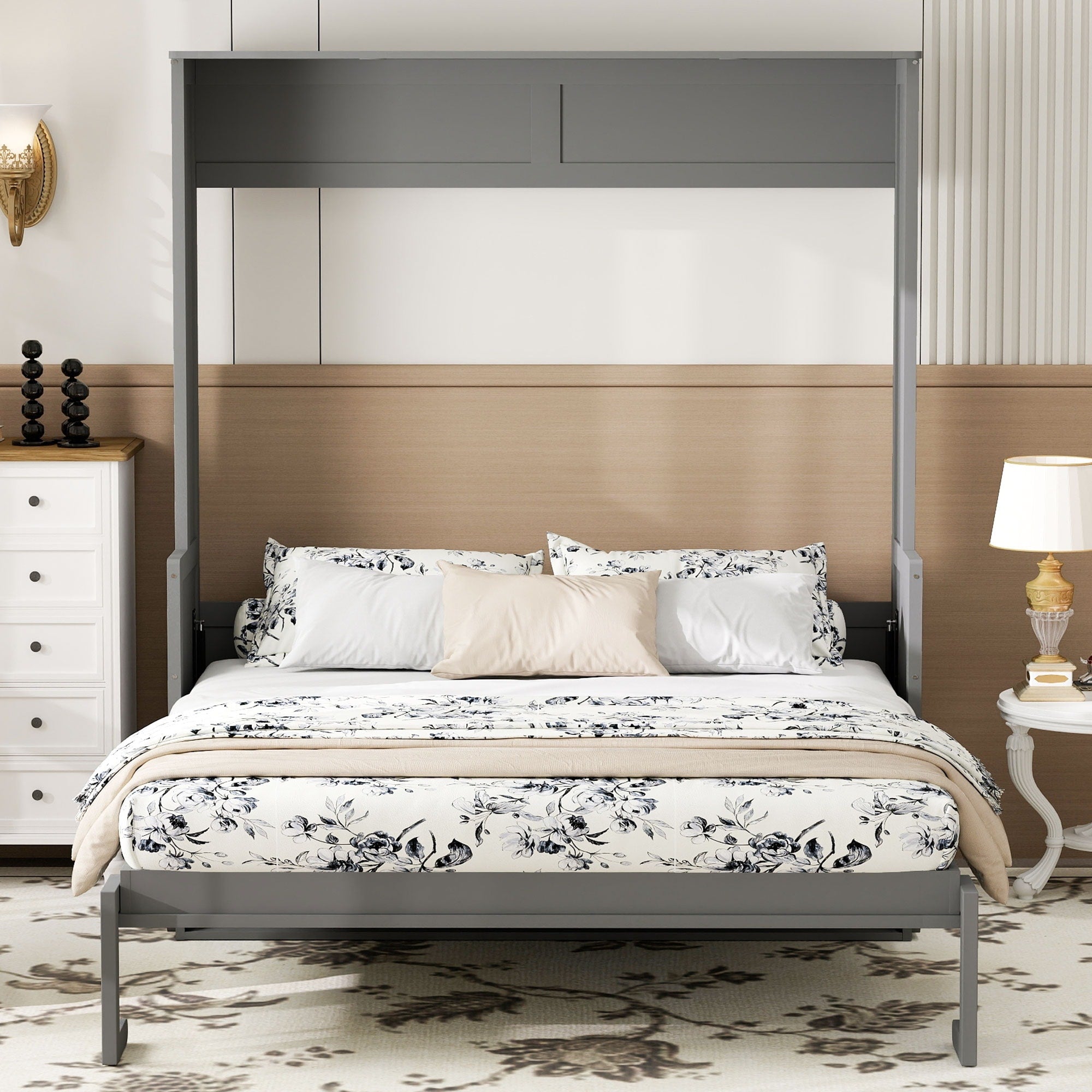 Roomfitters Queen Size Murphy Bed With Folding Desk And Usb Charging Ports Space Saving Wall Bed With Led Lights