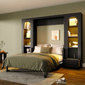 Roomfitters Queen Size Murphy Platform Bed With Side Cabinets And Drawers Led Lights Black