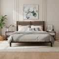 Roomfitters Queen Size Solid Wood Platform Bed Frame Slatted Headboard Mid Century Modern Japandi Mattress Foundation Walnut