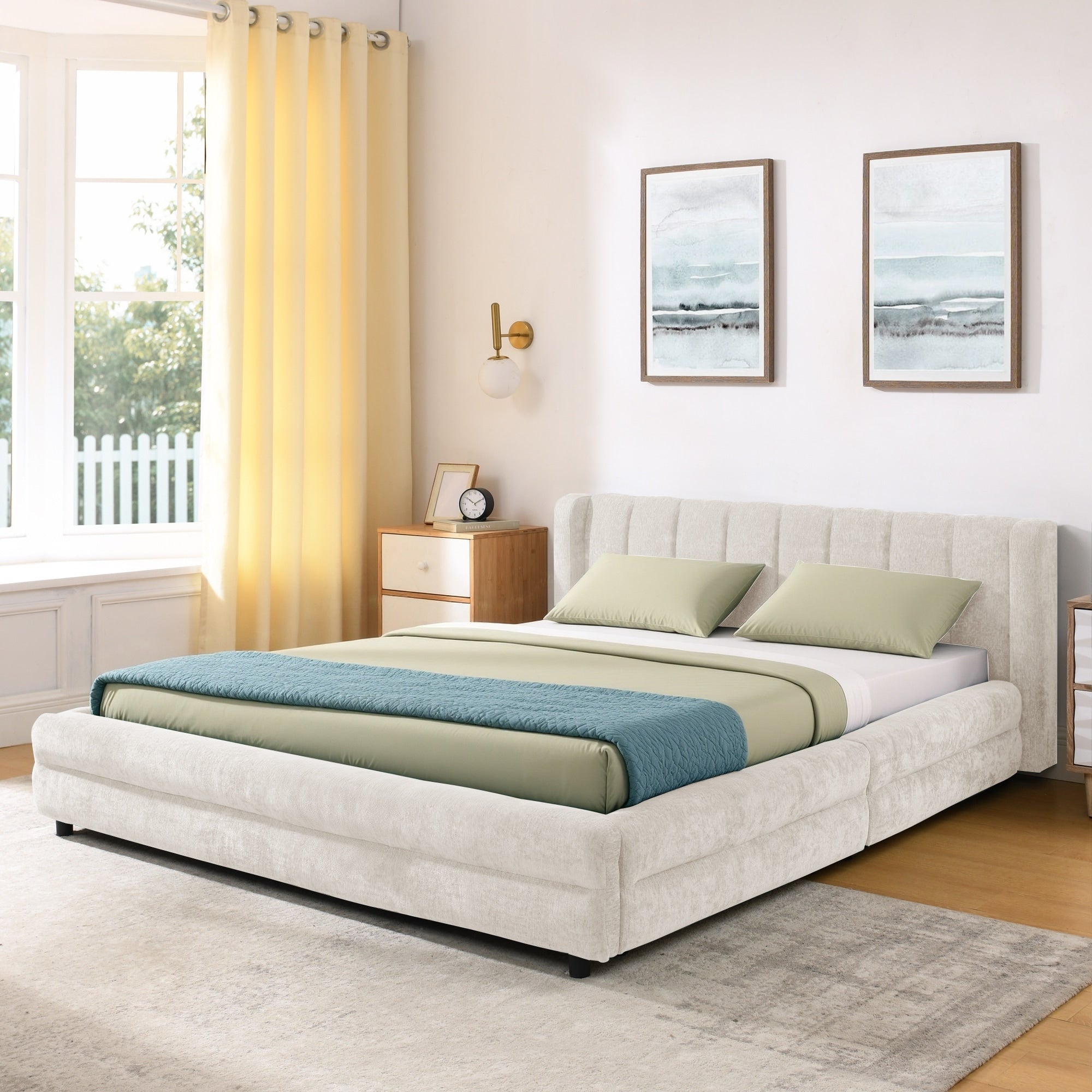 Roomfitters Queen Size Upholstered Bed Frame With 4 Storage Drawers And Channel Tufted Wingback Platform Bed Base