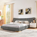 Roomfitters Queen Size Upholstered Bed Frame With Extended Curved Headboard Gold Metal Legs Modern Platform Bed Base