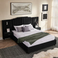 Roomfitters Queen Size Upholstered Bed Frame With Integrated Nightstands And Reading Lights Channel Tufted Headboard