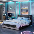 Roomfitters Queen Size Upholstered Gaming Bed Frame With Gas Lift Storage And Futuristic Stripe Headboard