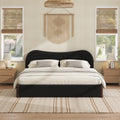Roomfitters Queen Size Upholstered Platform Bed Frame With Curved Wave Headboard And Wood Legs For Master Bedroom