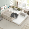 Roomfitters Queen Size Upholstered Platform Bed Frame With Twin Size Pull Out Trundle Channel Tufted Daybed Beige