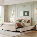 Roomfitters Queen Size Upholstered Platform Bed Frame With Twin Xl Trundle And Geometric Patterned Headboard